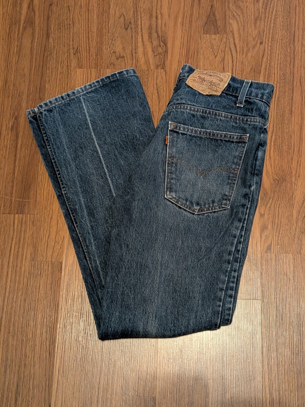 VTG 70s Levis 517 0217 Flared Denim Jeans 33x32 Blue Orange Tab USA Made Cotton